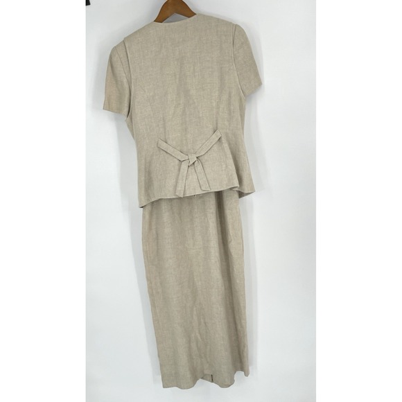 Maggy London Women 10 Dress Vest Set 100% Linen Beige Button Front - Picture 3 of 16